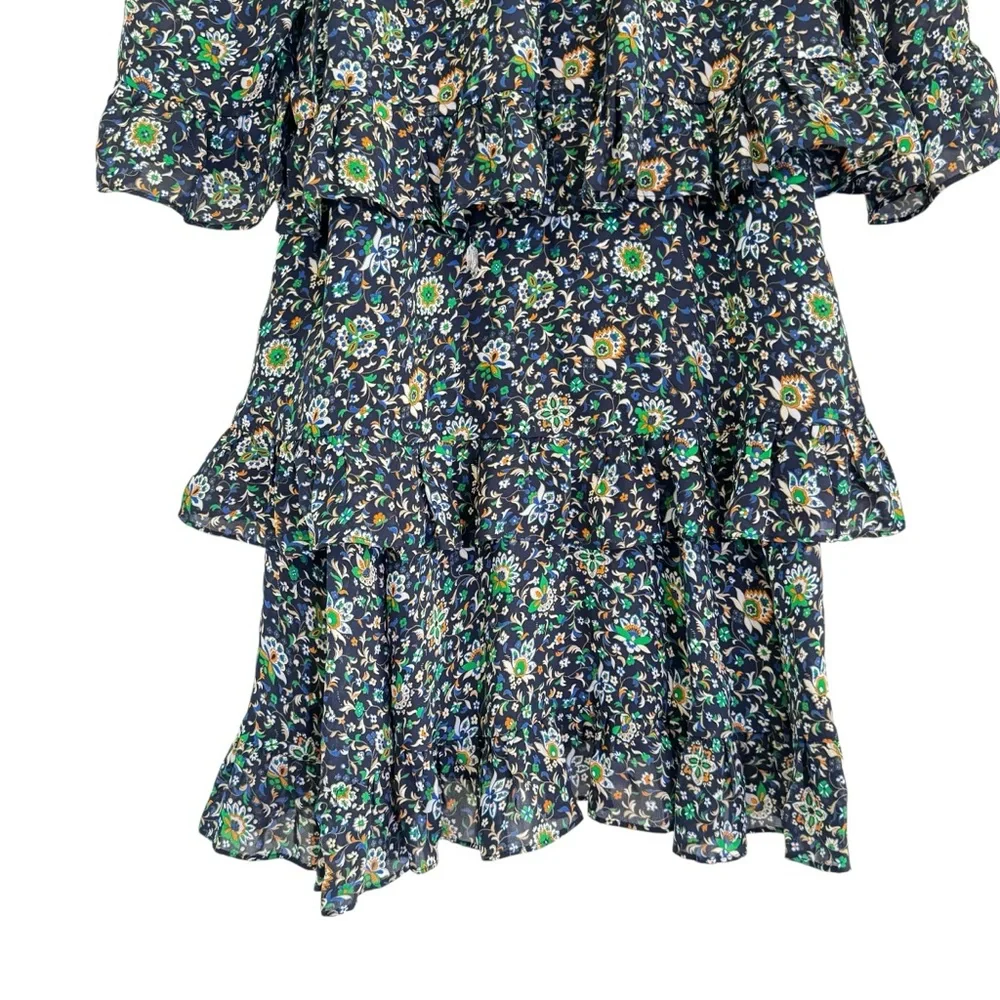 Tory Burch Navy Blue Flora Ruffle Womens Mini Dress Size 4 - Picture 4 of 15